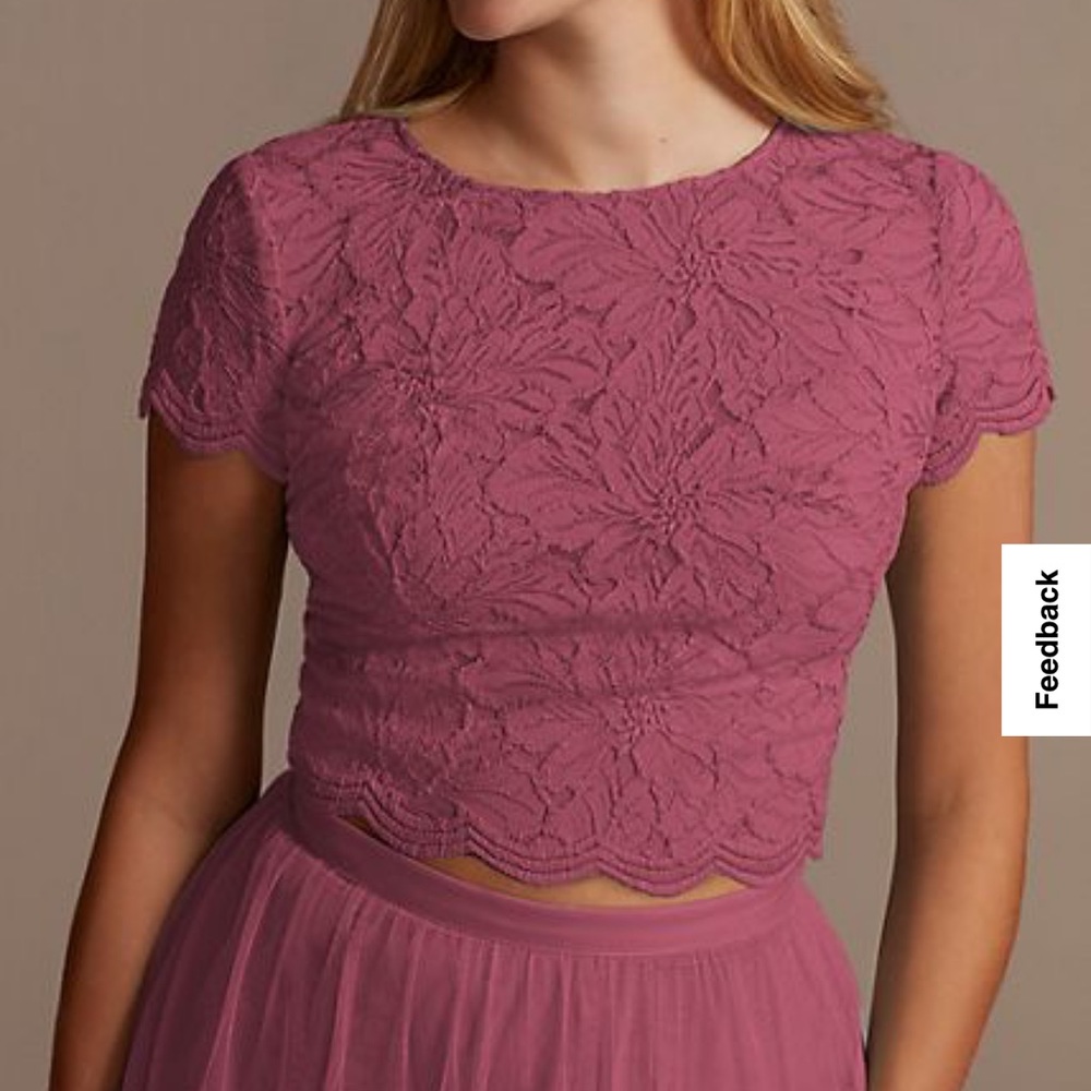 Bridesmaid Separates Chiffon Full Skirt with Slit and Lace Top